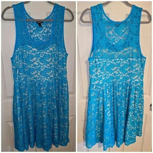 Torrid Ocean Blue Lace Overlay Tank Dress Midi Knee Length Women's Plus 2X 18 20